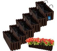 KOTARBAU®: Juego de 6 macetas para flores de balcón, con sistema de auto-riego, de 58x18x16 cm, color marrón, de plástico. Ideales para barandillas de balcón, con sistema de riego, soporte para maceta