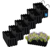 KOTARBAU® Juego de 6 macetas para flores, ideales para balcones, con sistema de auto-riego, de 38x18x16 cm, color antracita, fabricadas en plástico, para colocar en barandillas de balcones. Incluyen s