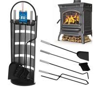 KOTARBAU® Juego de herramientas para chimenea de acero inoxidable, Set de 5 piezas: escoba, pala, pinzas y atizador de ceniza con soporte de pie, Herramientas para chimenea, estufa, Plateado