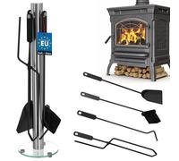 KOTARBAU® Juego de herramientas para chimenea de acero inoxidable, Set de 5 piezas: escoba, pala, pinzas y atizador de ceniza con soporte de pie de cristal, Herramientas para estufa, Plateado