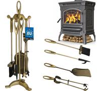KOTARBAU® Juego de Herramientas para Chimenea de Metal Dorado, Set de 5 Piezas: Escoba, Pala, Pinzas y atizador de Ceniza con Soporte de pie de Cristal, Herramientas para Estufa latón, Retro