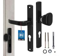 KOTARBAU® Juego de manilla y pomo para puerta, Manilla de cilindro de perfil 72 mm, Manillas de aluminio - negro, 2 Manetas, Manijas de placa larga, Kit de montaje incluido, Picaporte con pomo