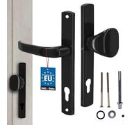 KOTARBAU® Juego de manilla y pomo para puerta, Manilla de cilindro de perfil 92 mm, Manillas de aluminio - negro, 2 Manetas, Manijas de placa larga, Kit de montaje incluido, Picaporte con pomo