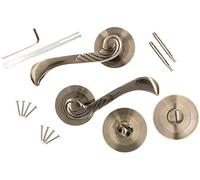 KOTARBAU® Juego de manillas con roseta redonda, Manivelas con condena, Manilla bronce, latón envejecido de zamak, Manillas, Manetas, Picaportes para puertas interiores de baño, Manijas con pestillo