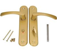 KOTARBAU® Juego de manillas para puerta de baño, Manilla con pestillo, Placa larga, 72 mm, Manillas de aluminio - dorado, 2 Manetas con cierre, Manijas diseño clásico, Kit de montaje incluido