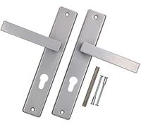 KOTARBAU® Juego de manillas para puerta, Manilla con agujero de cilindro 72 mm, Manijas de puerta de acero inox, 2 Manetas de placa larga, Palancas cuadradas, Picaportes plateados, Interior y exterior