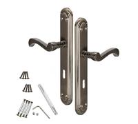 KOTARBAU® Juego de manillas para puerta, Manilla con bocallave, 72 mm, Manijas de puerta de placa larga, 2 Manetas, Manillas para puerta interior y exterior, Picaportes, Kit de montaje, Cuero