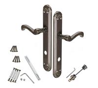 KOTARBAU® Juego de manillas para puerta, Manilla con pestillo para baño, 90 mm, Manijas de puerta de placa larga, 2 Manetas, Manillas para puerta interior y exterior, Picaportes, Kit de montaje, Cuero