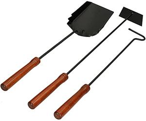 KOTARBAU® Kit de 3 Accesorios para Chimenea, 3 Herramientas: Pala, atizador y rascador de Ceniza, Utensilios de Metal con Mango de Madera, Cubiertos de Estufa, Barbacoa, Color Negro, 3 Unidades