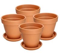 KOTARBAU® Maceta con Plato de Terracota 11 cm para Interiores y Exteriores, 4 Unidades, Tiesto para Plantas, Arcilla de Terracota, Maceta para balcón o jardín, Cerámica sin esmaltar