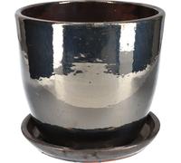 KOTARBAU® Maceta de cerámica esmaltada Ø 31cm, Maceta para Exteriores, Maceta de jardín terraza, Maceta marrón, Maceta con Plato, Maceta Redonda, Acabado Brillante, Macetero Decorativo Ceramica