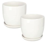 KOTARBAU® Maceta de cerámica para plantas, maceta interior para flores y plantas, diámetro 20 cm, color blanco, juego de 2 unidades