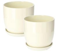 KOTARBAU® Maceta de cerámica para plantas, maceta interior para flores y plantas, diámetro 20 cm, color beige, juego de 2 unidades