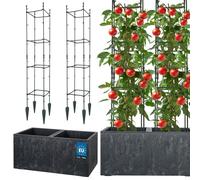 KOTARBAU® Maceta rectangular de 58x29x29 cm. Maceta exterior de hormigón con maceta interior de color antracita. Sistema modular de soporte para plantas trepadoras. Rejilla para plantas trepadoras. Pi