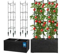 KOTARBAU® Maceta rectangular de 58x29x29 cm. Maceta exterior de hormigón con maceta interior negra. Sistema modular de soporte para plantas trepadoras. Enrejado, columna para plantas trepadoras, fabri