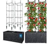KOTARBAU® Maceta rectangular de 77x39x37 cm. Maceta exterior de hormigón con maceta interior de color antracita. Sistema modular de soporte para plantas trepadoras. Rejilla para plantas trepadoras. Pi