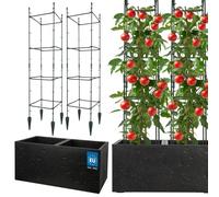 KOTARBAU® Maceta rectangular de 77x39x37 cm. Maceta exterior de hormigón con maceta interior negra. Sistema modular de soporte para plantas trepadoras. Enrejado, columna para plantas trepadoras, fabri