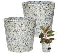 KOTARBAU® Maceta Vintage de Cerámica Azul ⌀ 15 cm Altura 16,5 cm Cerámica esmaltada 2 Uds. Maceta grande con forma de trapecio para plantas de interior Maceta azul de cerámica
