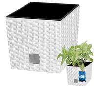 KOTARBAU® Macetero con Maceta Interior, 170 mm, Ratan sintético, Blanco, Maceta Rato con patrón de Trenzado Que imita el Mimbre, Maceta Interior separada, extraíble, Cesta