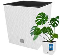 KOTARBAU® Macetero con Maceta Interior, 400 mm, Ratan sintético, Blanco, Maceta Rato con patrón de Trenzado Que imita el Mimbre, Maceta Interior separada, extraíble, Cesta