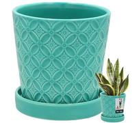 KOTARBAU® Macetero con platillo color turco, 13 cm, altura: 15 cm, cerámica esmaltada, maceta grande para cactus, maceta con platillo