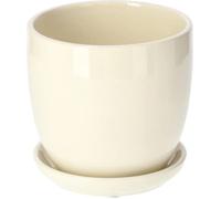 KOTARBAU® Macetero con Plato de Ceramica esmaltada, 13 cm, Maceta para Interiores y Exteriores, Tiesto Decorativo para Plantas, Beige, con Plato y Orificio de Drenaje