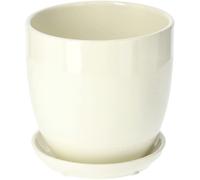KOTARBAU® Macetero con Plato de Ceramica esmaltada, 15 cm, Maceta para Interiores y Exteriores, Tiesto Decorativo para Plantas, Beige, con Plato y Orificio de Drenaje