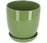 KOTARBAU® Macetero con Plato de Ceramica esmaltada, 15 cm, Maceta para Interiores y Exteriores, Tiesto Decorativo para Plantas, Verde, con Plato y Orificio de Drenaje