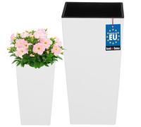 KOTARBAU® Macetero Cuadrado Con Inserto Interior 195 x 195 x 375 mm, Blanco Mate, Extraíble, De Plástico, Tiesto Decorativo Alto Para Interior y Exterior