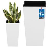 KOTARBAU® macetero cuadrado con maceta interior, 140 x 140 x 265 mm, Blanco mate, con inserto extraíble, de plástico, tiento decorativo, alto para interior y exterior