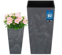 KOTARBAU® Macetero cuadrado con maceta interior, 20x38 cm, Efecto hormigón, Macetero gris, Macetero con inserto extraíble, Macetero de plástico, Tiesto decorativo, Macetero alto de interior y exterior