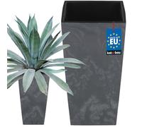 KOTARBAU® Macetero cuadrado con maceta interior, 24x45 cm, Efecto hormigón, Macetero gris, inserto extraíble, plástico, tiento decorativo, alto para interior y exterior