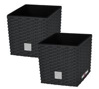 KOTARBAU® Macetero Cuadrado, Maceta Plastico con Inserto 17x17 cm | 2 uds. Maceta Cuadrada, Macetas Decorativas Interior, Jardineras Exterior, Efecto Ratán, Antracita