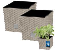 KOTARBAU® Macetero Cuadrado, Maceta Plastico con Inserto 17x17 cm | 2 uds. Maceta Cuadrada, Macetas Decorativas Interior, Jardineras Exterior, Efecto Ratán, Moca