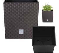 KOTARBAU® Macetero Cuadrado Maceta Plastico con Inserto 22x22 cm Maceta Cuadrada Macetas Decorativas Interior Jardineras Exterior Efecto Ratán Umbría