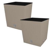 KOTARBAU® Macetero Cuadrado, Maceta Plastico con Inserto 26x26 cm | 2 uds. Maceta Cuadrada, Macetas Decorativas Interior, Jardineras Exterior, Efecto Ratán, Moca