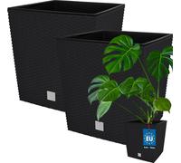 KOTARBAU® Macetero Cuadrado Maceta Plastico con Inserto 40x40cm 2 uds. Maceta Cuadrada Interior Jardineras Exterior Efecto Ratán Antracita