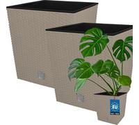 KOTARBAU® Macetero Cuadrado Maceta Plastico con Inserto 40x40cm 2 uds. Maceta Cuadrada Interior Jardineras Exterior Efecto Ratán Moca