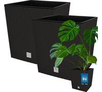 KOTARBAU® Macetero Cuadrado Maceta Plastico con Inserto 40x40cm 2 uds. Maceta Cuadrada Interior Jardineras Exterior Efecto Ratán Umbría