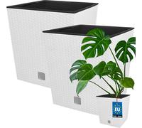 KOTARBAU® Macetero Cuadrado Maceta Plastico con Inserto 40x40cm 2 uds. Maceta Cuadrada Interior Jardineras Exterior Efecto Ratán Blanco