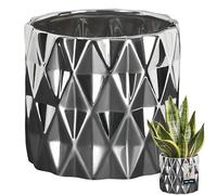 KOTARBAU® Macetero de cerámica de 120 mm, Color Plateado, Maceta Decorativa para Flores y Plantas, Maceta cilíndrica, Diseño geométrico y Minimalista, Cerámica esmaltada Brillante, Tiesto