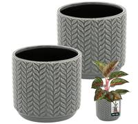 KOTARBAU® Macetero de cerámica gris redondo de 12 cm de altura 12,5 cm de altura de cerámica esmaltada, 2 unidades, maceta grande, maceta de cerámica, maceta de cerámica