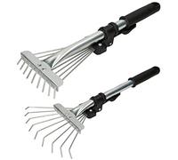 KOTARBAU® Rastrillo Jardin - Rastrillo de Mano - Acero Galvanizado - 20 cm - Plata Negro - con Mango Telescópico 2.5-10 cm - de 9 Dientes - Herramienta de Jardín Pequeña - para Flores