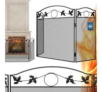 KOTARBAU® Rejilla de protección contra chispas para chimenea, 70 x 130 cm, 3 piezas, color negro, de acero, rejilla de protección para el horno, rejilla para chimenea, protección infantil, rejilla de