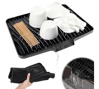 KOVSGQ Alfombrilla Escurreplatos de Silicona escurreplatos silicona alfombrilla escurridor 40x33cm Antideslizante Resistente al Calor plegable de secado rápido para Encimera de Cocina (Negro)