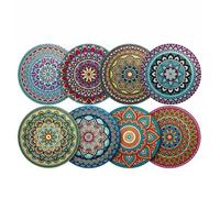 kowaku 8 Piezas Posavasos de Madera Redondos Bohemios Mandala Alfombrillas de Mesa para Café y Refrescos Resistencia al Uso Diario Adecuados para Hogar Estudio Oficina Cafetería Reuniones