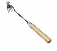 kowaku Herramienta Deshierbe Arranque Profundo Extractor Rastrillo Cultivador Cuatro Púas en Acero Manganeso para Penetrar Suelo y Tirar Malezas de Mango, Semicírculo 4T Madera