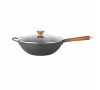 kowaku Sartén de Titanio Wok Sartén Olla Cazuela con Acabado Tratado y Hierro Fino sin Recubrimiento con Efecto Antiadherente para Verduras Huevos Apta para, Negro, Negro, 34 Cm