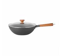 kowaku Sartén de Titanio Wok Sartén Olla Cazuela con Acabado Tratado y Hierro Fino sin Recubrimiento con Efecto Antiadherente para Verduras Huevos Apta para, Negro, Negro, 32 Cm