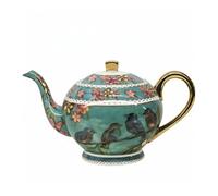 kowaku Tetera de Cerámica Tetera Tetera de Café Hervidor Cafetera Presentación en Caja de Regalo y Estética Clásica Adecuada para Obsequios de Boda, Verde Azulado Con Pájaros